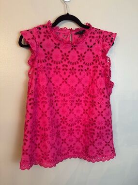 J. Crew Hot Pink Eyelet Lace Sleeveless Top Large